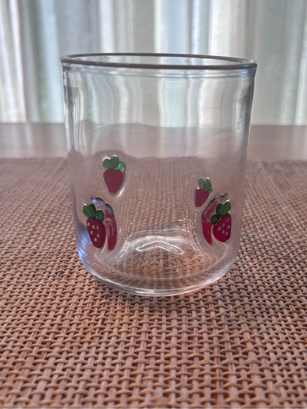 Anthropologie Icon Hand-Blown Juice Glass with Red Strawberries . 17.25 oz